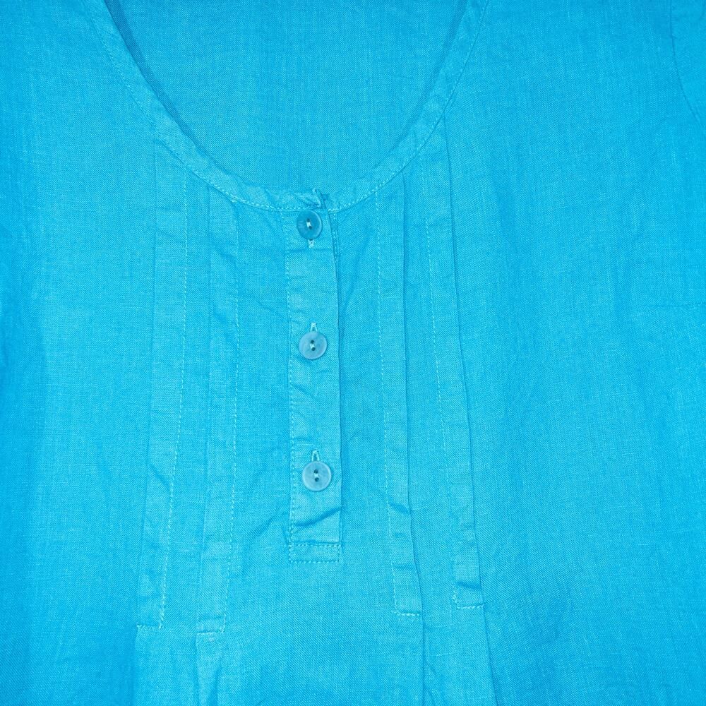 Flax Blue Tunic Button Front Top Size Medium - image 3